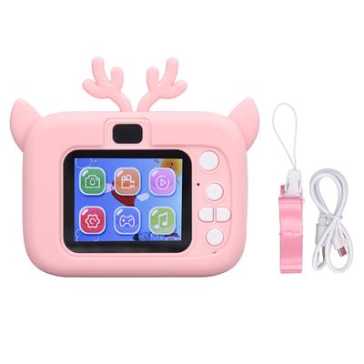 Câmera Infantil 2 em 1 20MP Vídeo HD Fotografia Câmera Digital Infantil Bateria Embutida Carregamento USB Rosa