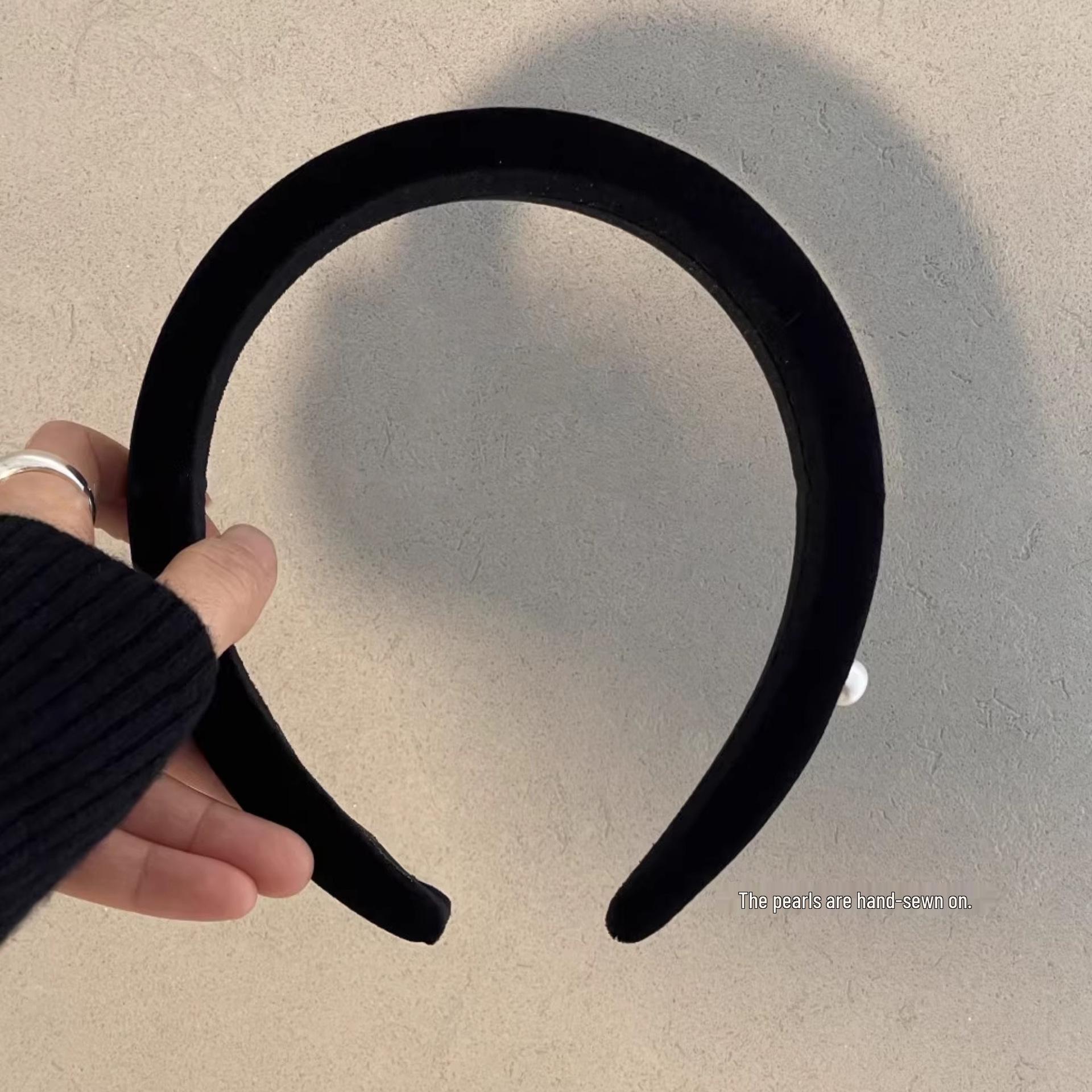 Vintage Baroque Black Velvet Pearl Headband & Hairpin Set
