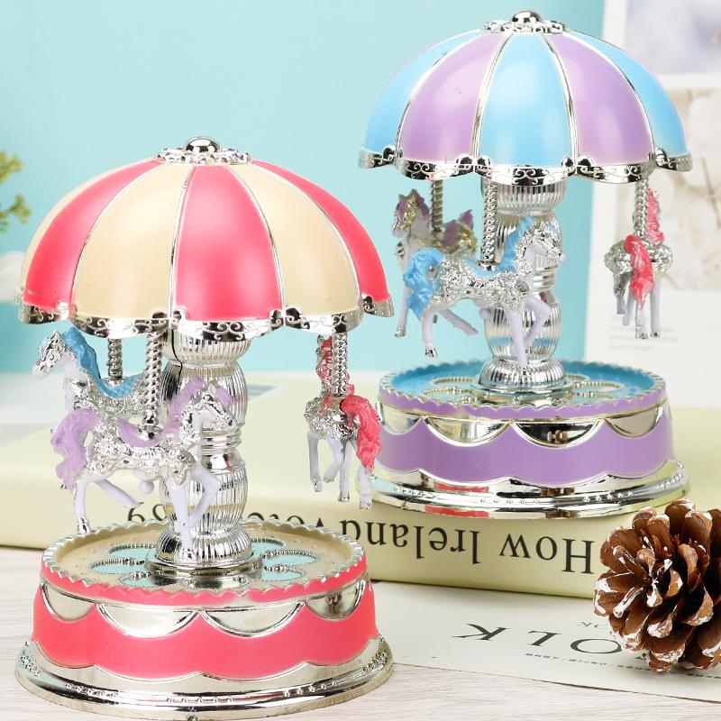 LED Classical Musical Box Mini Carousel Merry-Go-Round Music Case Christmas Gifts for Adult Kids Wedding Decor for Childrens Day