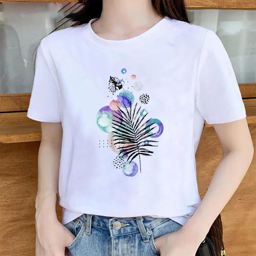 Womens Trendy Short Sleeve Tshirt Cartoon Plant Beach Print Casual Graphic Regular Fit Womens Clothing Fashion T Shirts