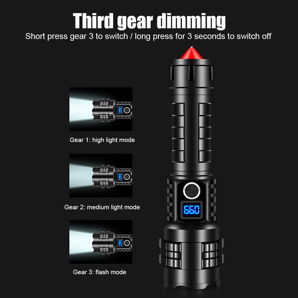 Powerful LED Flashlight Zoomable Torch Type-C Rechargeable Camping Lantern 5Modes Outdoor 26650 Power Bank Lights