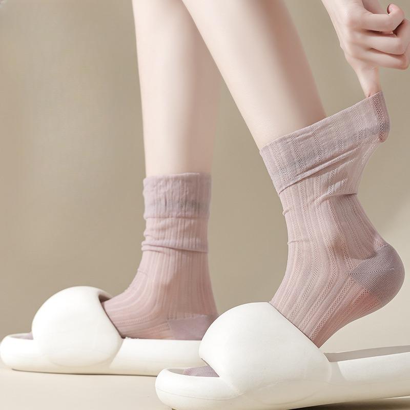 Summer Thin Boneless Ice Socks for Women, Mid-calf Ice Silk Breathable Long Calf Socks for Women