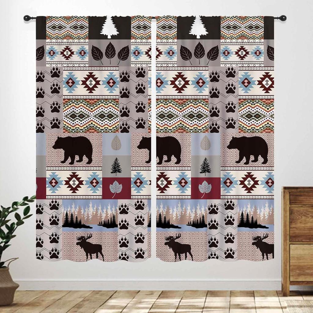 Rustic Deer Curtains,Farmhouse Cabin Lodge Country Forest Hunting Wild Animal Vintage Elk Window Treatments Drapes for Bedroom