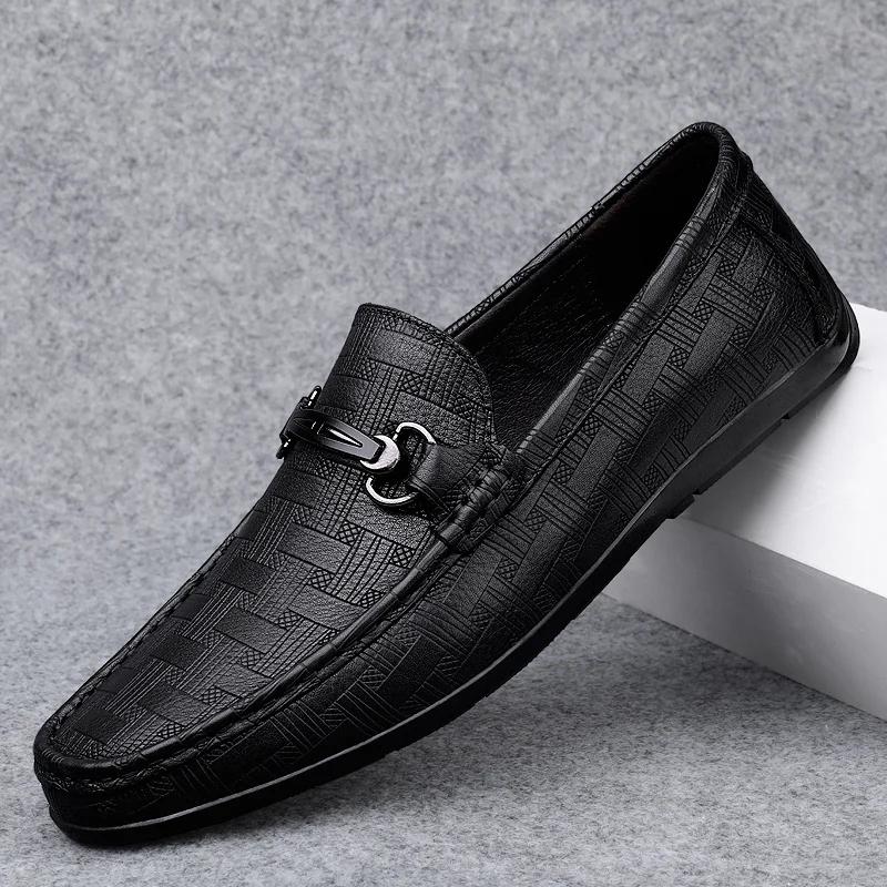 Schwarze Slipper Herren Leder Hochwertig Designer Herrenschuhe Lederschuhe Mann Weiche Sohle Bequem Lässig Herrenschuhe Mokassin