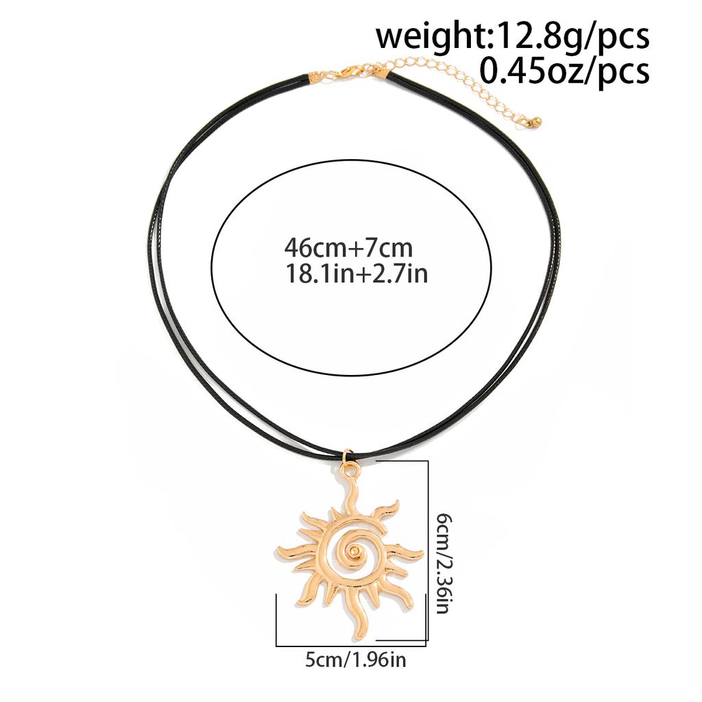Ingemark Creative Adjustable Leather Wax Thread Chain Necklace for Women Goth Metal Spiral Sunflower Pendant Choker Jewelry Gift