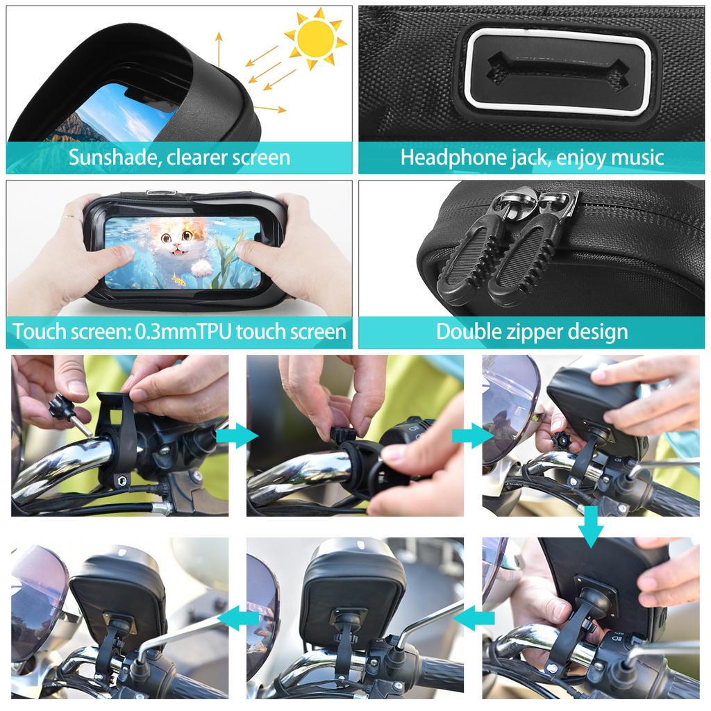 Handlebar Bag Phone Holder Bike Front Frame Phone Bag Waterproof Bicycle Motorcycle Cycling Bag Handy E-Bike Pouch 360°