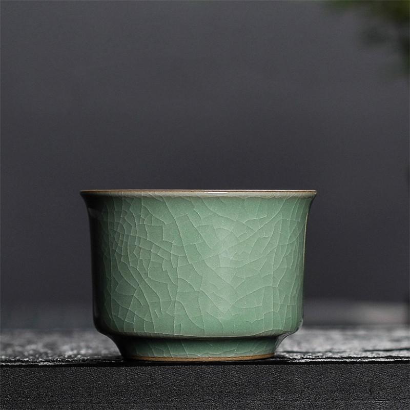 Longquan Celadon Office Teacup Ceramic Ge Kiln Ice Cracked Glaze Kung Fu Master Cup Small Tea Bowl Drinkware