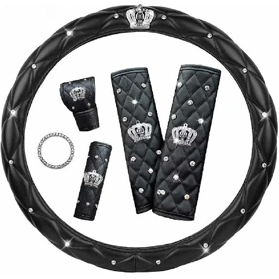 Flat Bottom Steering Wheel Cover D Shape Leather 15inch Fashion, Breathable, Anti-Slip Steering Wheel Wrap (Red, D Type) чёрный