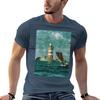 Vintage Painting of a Coastal Lighthouse () TShirt T Shirts with Prints T Shirt Unisex Cotton TShirt