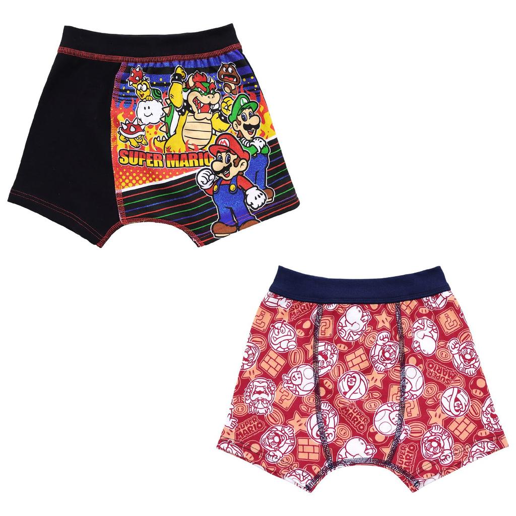 Airin Bandai Super Mario Premium Boxer Briefs, 2-Pack, Pattern A (Sizes 100cm/110cm/120cm), Boys Assorted, 572