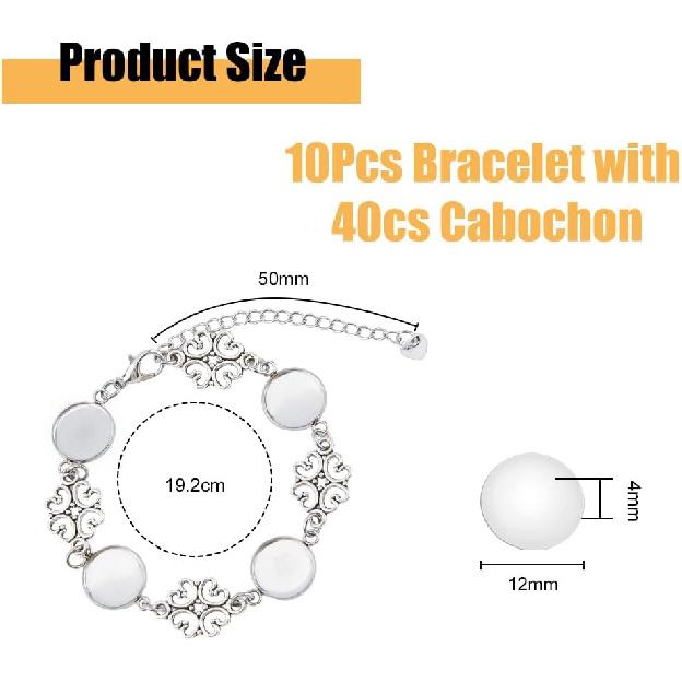 DICOSMETIC 10Pcs Cabochon Bracelet Settings Stainless Steel Bracelet Blanks Cabochon with Glass Cabochons Link Bracelet Blanks for Jewelry Making,