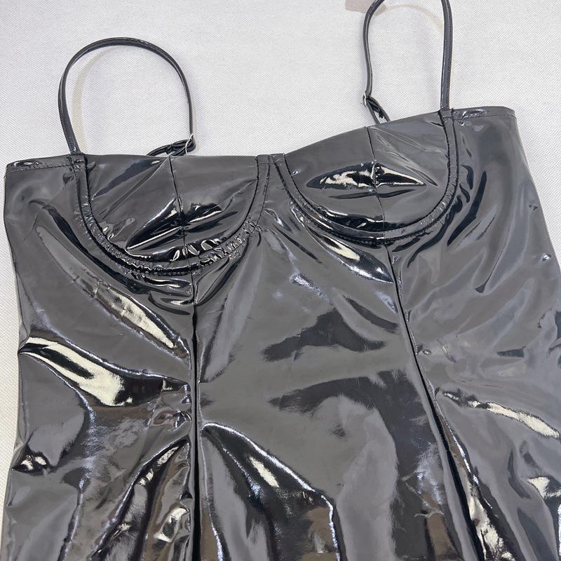 European and American Women's Sexy PU Suspender Dress - Slim Fit Hip Skirt