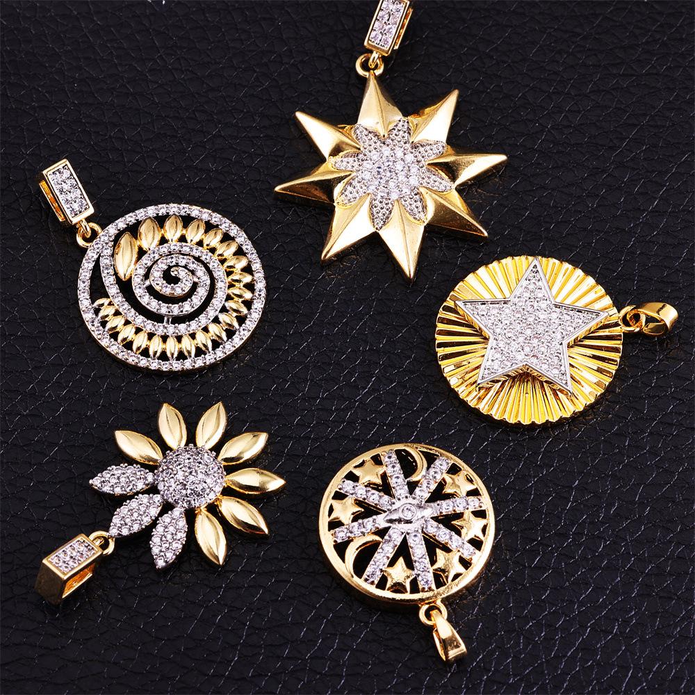 Retro European Zircon Pendant: Eight-Pointed Star, Sunflower, Spiral, Five-Pointed Star Necklace Accessory.