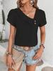 2025 Spring/Summer Women's Amazon Casual Slim-fitting Leisure Knitted Short-sleeved V-neck Top