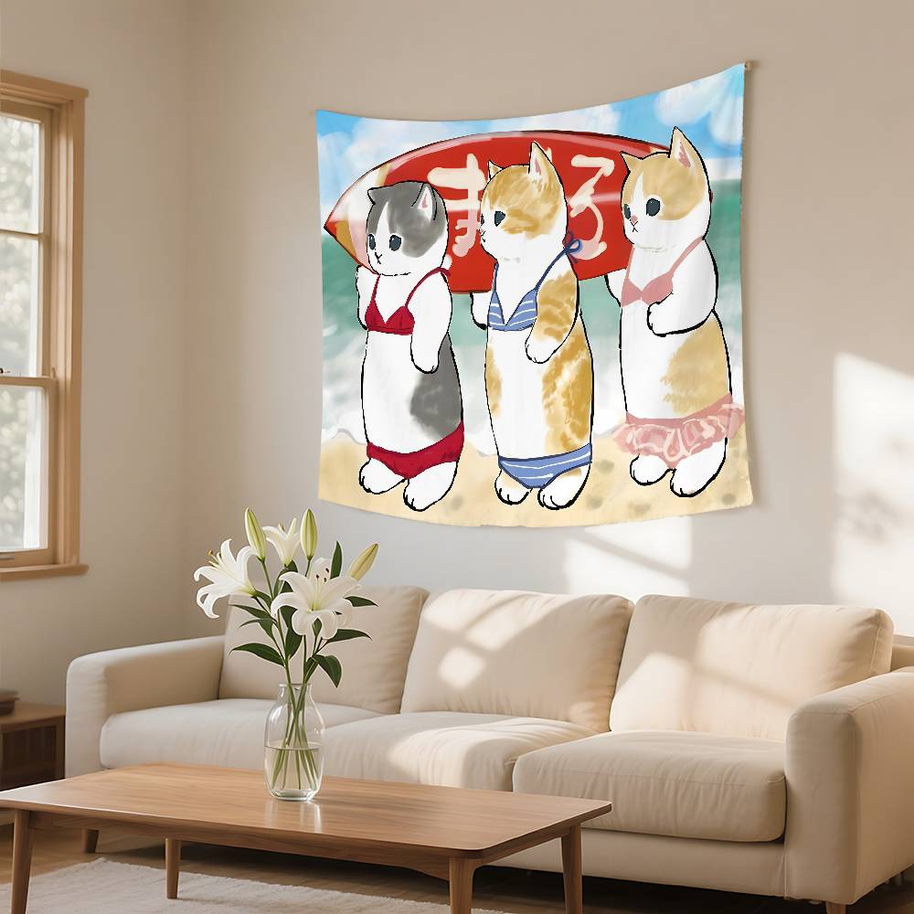 Funny Cat Mofusand Tapestry Wall Hanging Tapestry Art Deco Blanket Curtain Hanging At Home Bedroom Living Room Decor