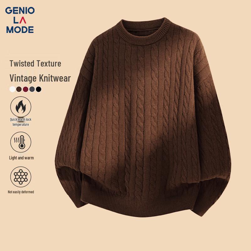 GENIOLAMODE Men's Cable Knit Round Neck Sweater