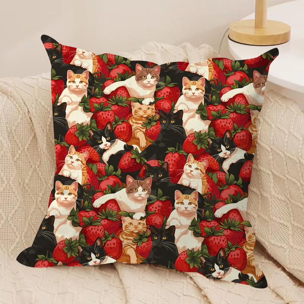 Cat Cake Pattern Cushion Cover Silky Short Plush DoubleSided Printed Pillow Case for Sofa All Seasons Home Decor Gift