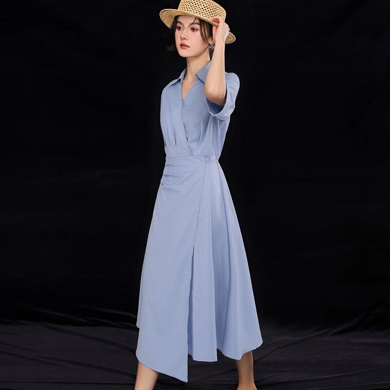 Women's Vertical Stripe Lapel Shirt Dress