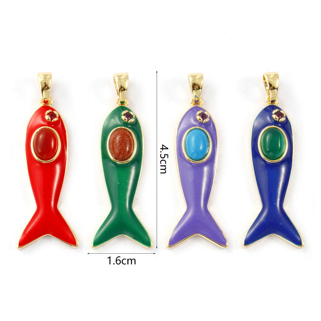 1 Piece Brass Ocean Jewelry Fish Pendants 18K Gold Plated Enamel Cubic Zirconia Charms For Jewelry Making Necklace 4.5cm X 1.6cm