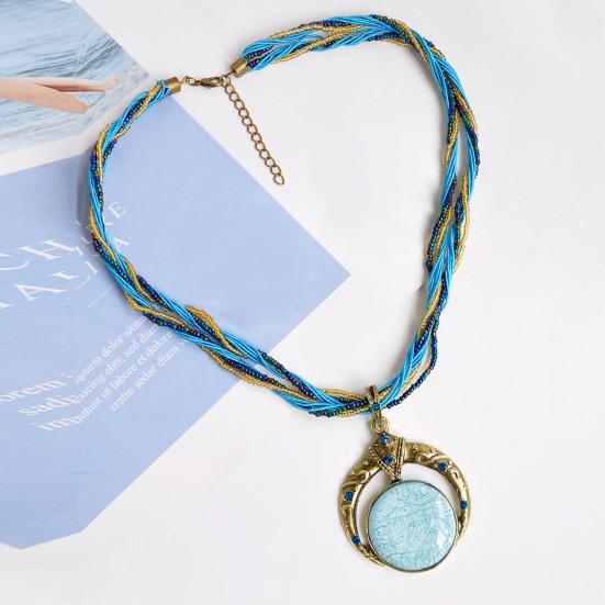 Round Unique Carved Bohemian Vintage Necklace Lady Multilayer Beads Chain Pendant Necklace