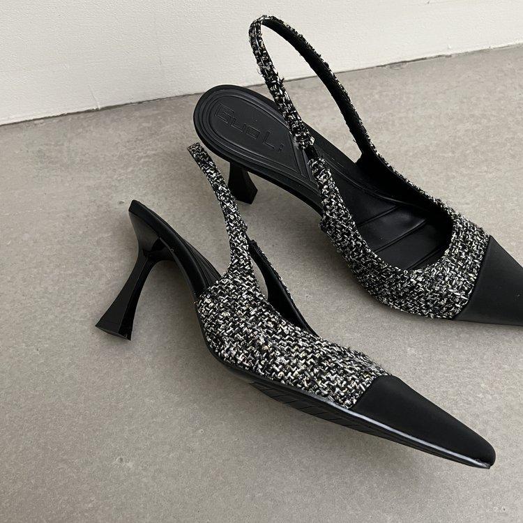 French Pointed High-heeled Shoes for Women In the Summer of 2025 New Color Blocking Style, Fashionable Toe Cap Sandals