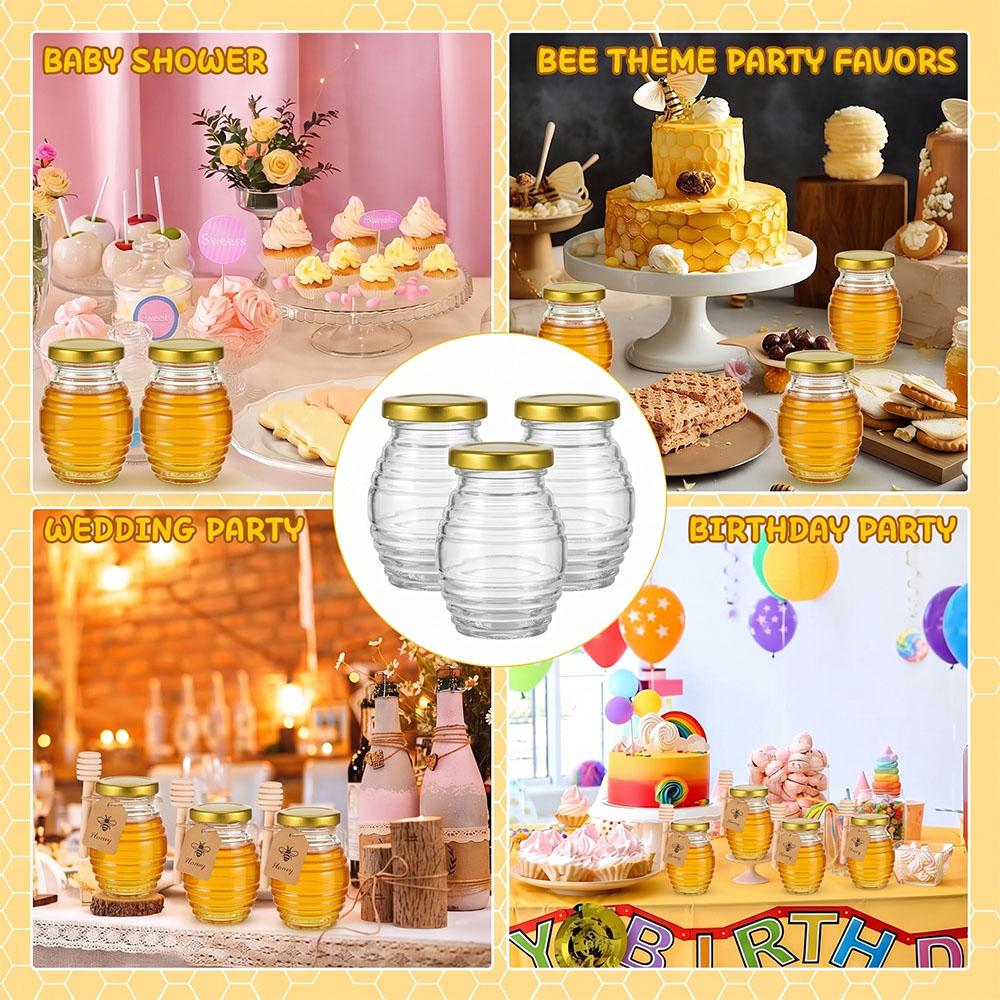 70ml Mini Glass Honey Jar Set,Round Glass Honey Jars,Glass Sealed Jars with Gold Lids,for Baby Shower,Wedding,and Birthday Gifts