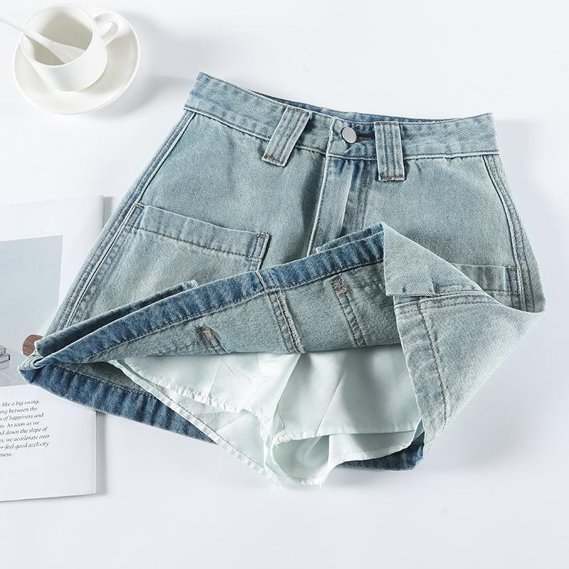 Anti-exposure Thin A-line High-waisted Internet Celebrity A-line Skirt Women's Loose Skirt Hot Girl Denim Shorts Skirt Summer