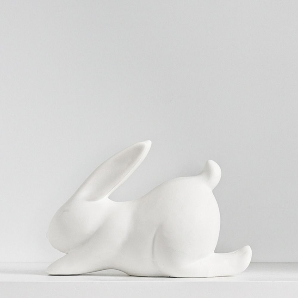 Ceramic Bunny Statue Cute Rabbit Model Nordic Style Animal Sculpture  Office
