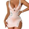 Rochie de noapte senzuală din dantelă, cu spate decupat și fantă laterală