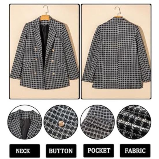 Damen Anzugmantel Revers Langarm Zweireihig Businessjacke mit Pattentaschen