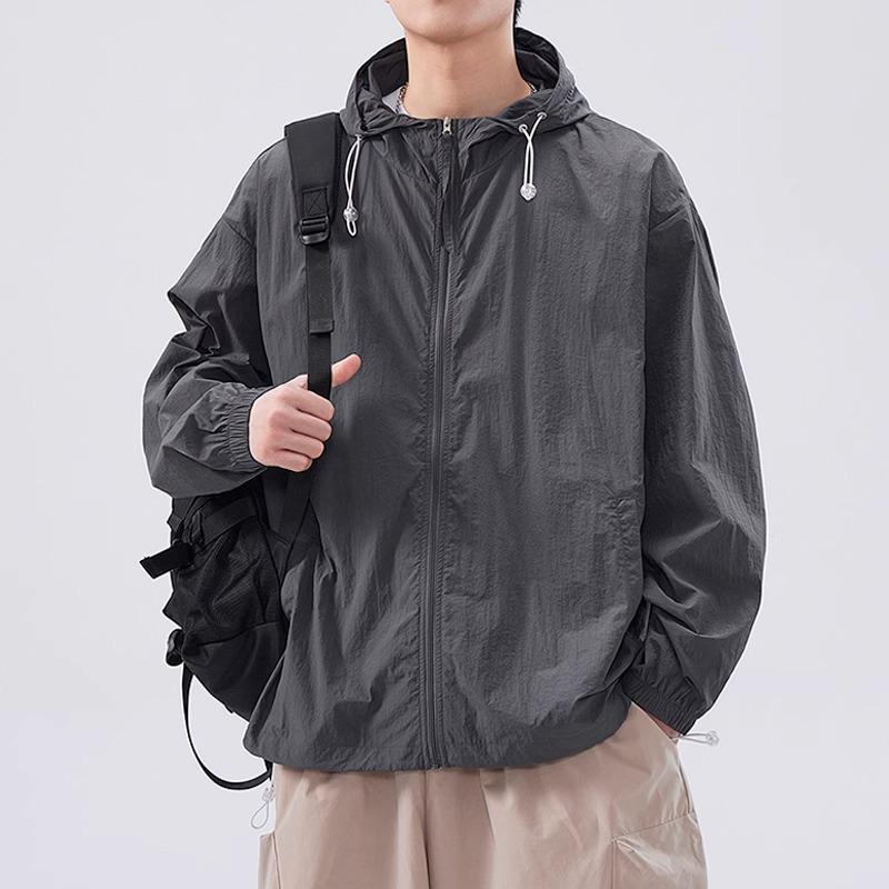 Men's Lightweight Ice Silk Sun Protection Hooded Jacket for Summer Cycling & Fishing - Loose, Breathable Outdoor Wear