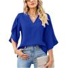 Spring and Summer Women Chiffon Blouses Shirts Lady Casual Short Flare Sleeve V-Neck Loose Blouse Tops