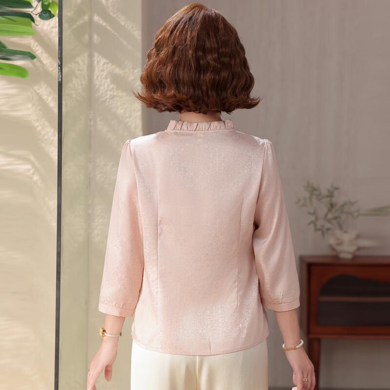 Hodo Mid-Aged Women's Floral Seven-Sleeve V-Neck Blouse