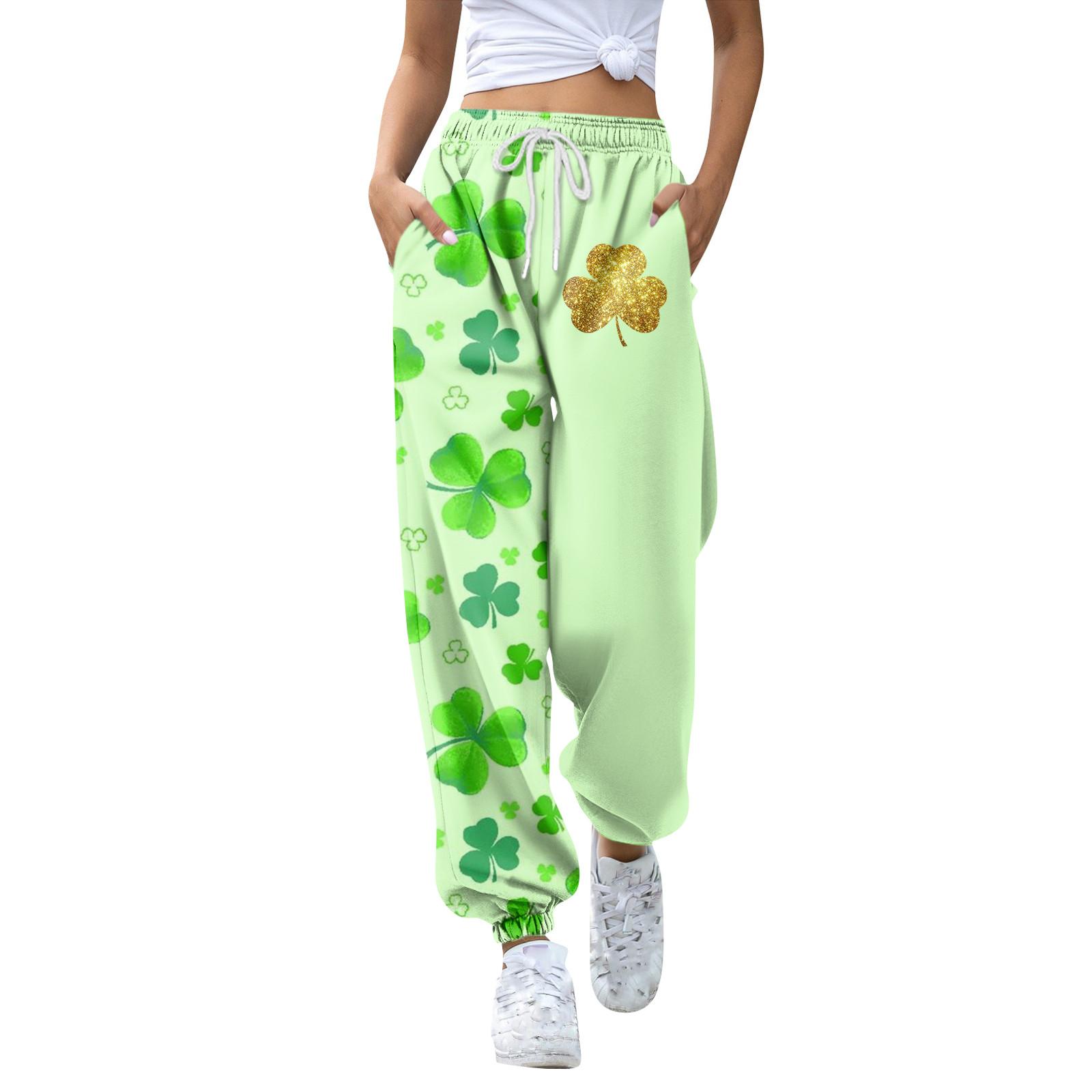

Жіноча мода St. Одноколірні повсякденні спортивні штани з вільним шнурком на талії до Дня Патрика XXXL армія зелений колір