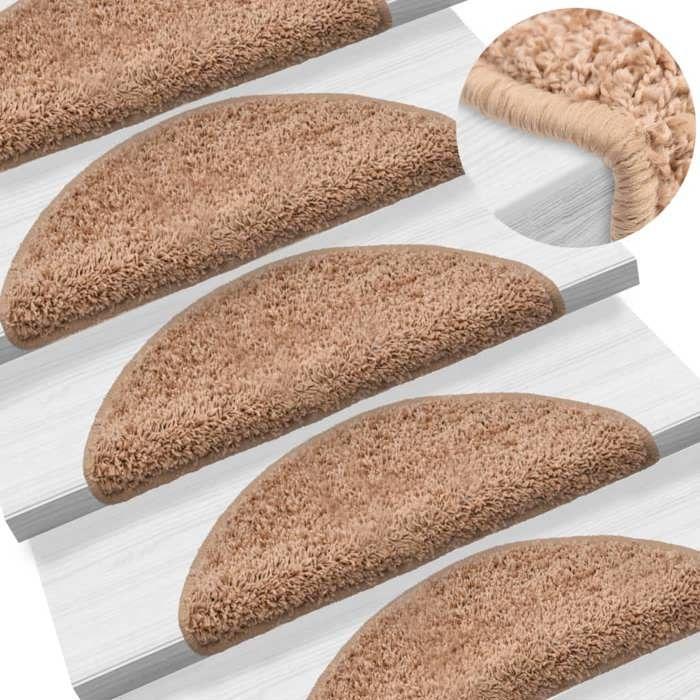 VidaXL Tapis d'escalier 15 pièces 65 x 21 x 4 cm Beige Demi-rond Grand 133902
