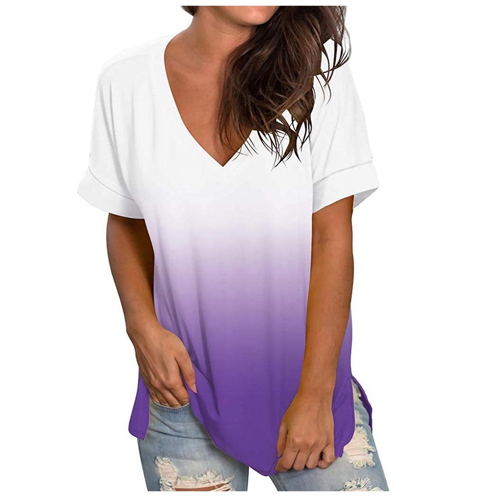 2021 Summer Tie-Dye V-Neck Short Sleeve Women's Trendy T-Shirt
