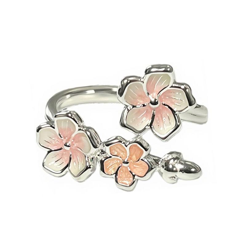 Diemeng Sakura Gradient Butterfly‑Flower Open Ring Sweet Mori Gentle Cold‑Wind Niche Adjustable Index‑Finger Trend Jewelry