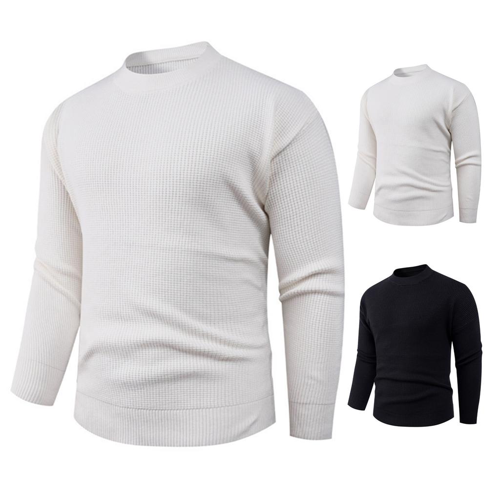 Men's Casual And Fashionable Sweater, Long-sleeved Round-neck Knitted Small Checkered Top