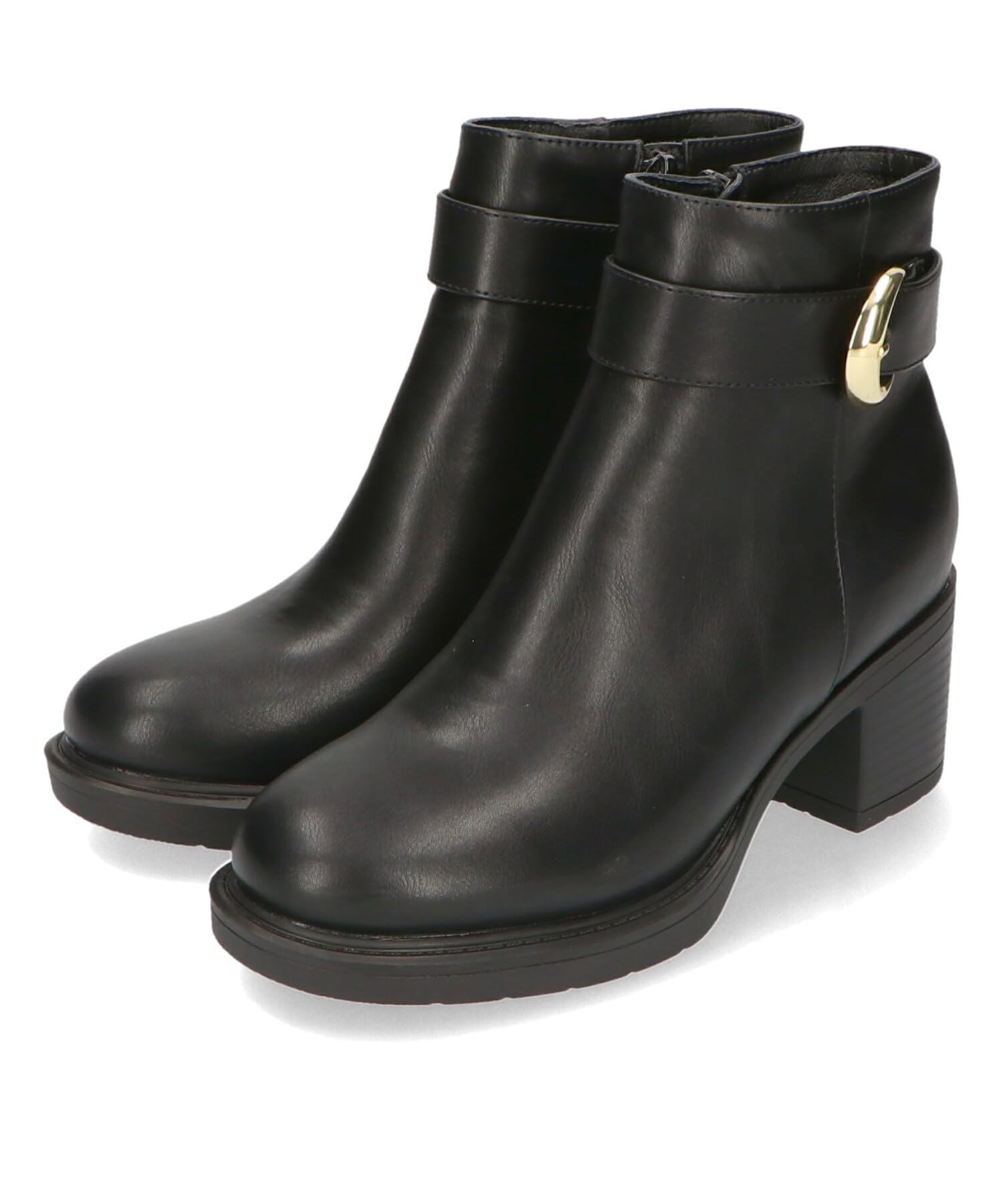 

Short boots with belt thick side 42408 BLACK [Oriental Traffic] buckle, design, heel, stable, stylish, zipper, чорний
