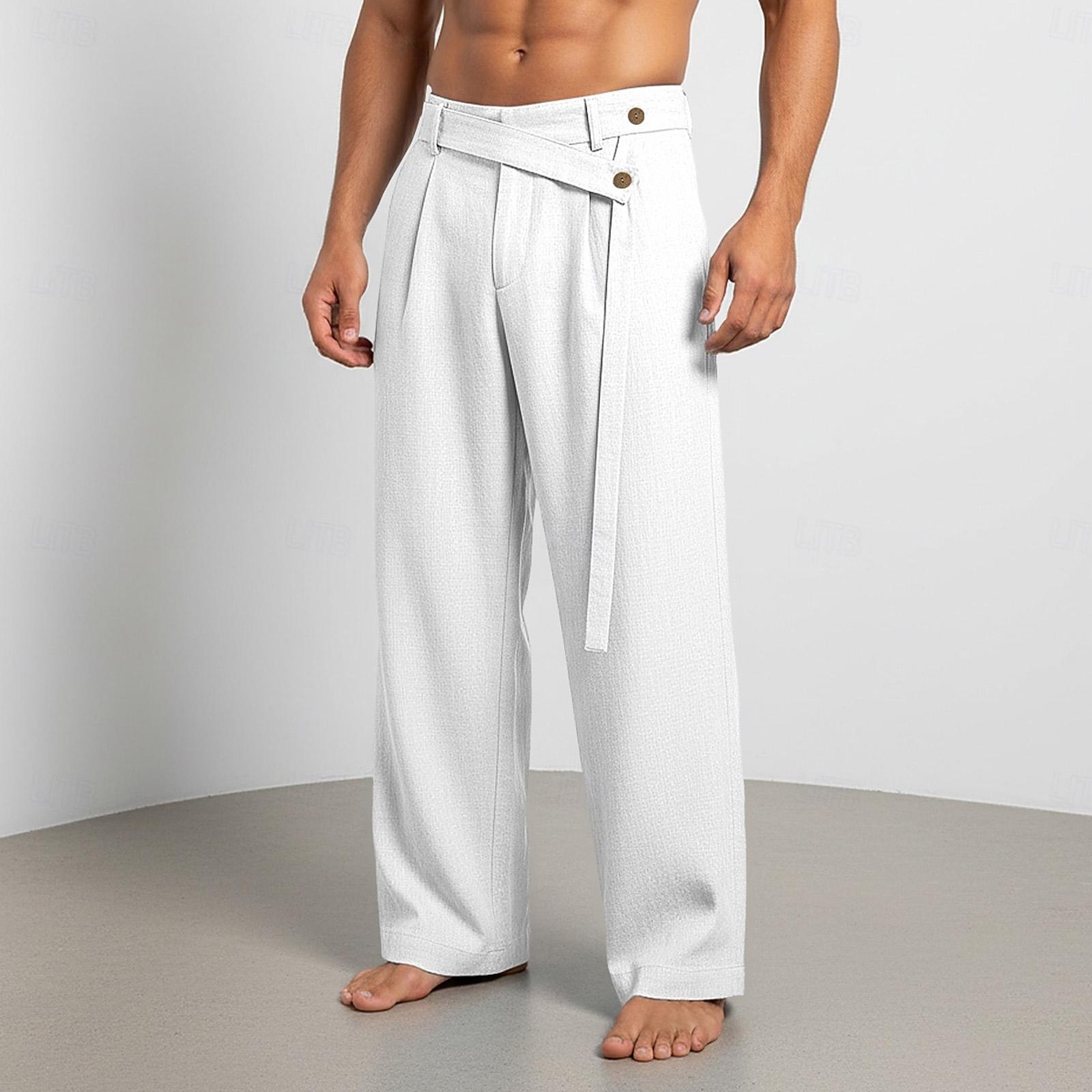 Balala Heren Katoen-Linnen Zomer Rechte Pijp -Kleur Casual Broek XL wit