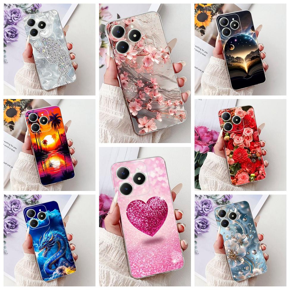 4G Clear For Realme Note 60 Case RMX3933 Luxury Butterfly Love Flowers Cool Lion Painted Phone Case For Realme Note 60X RMX3938