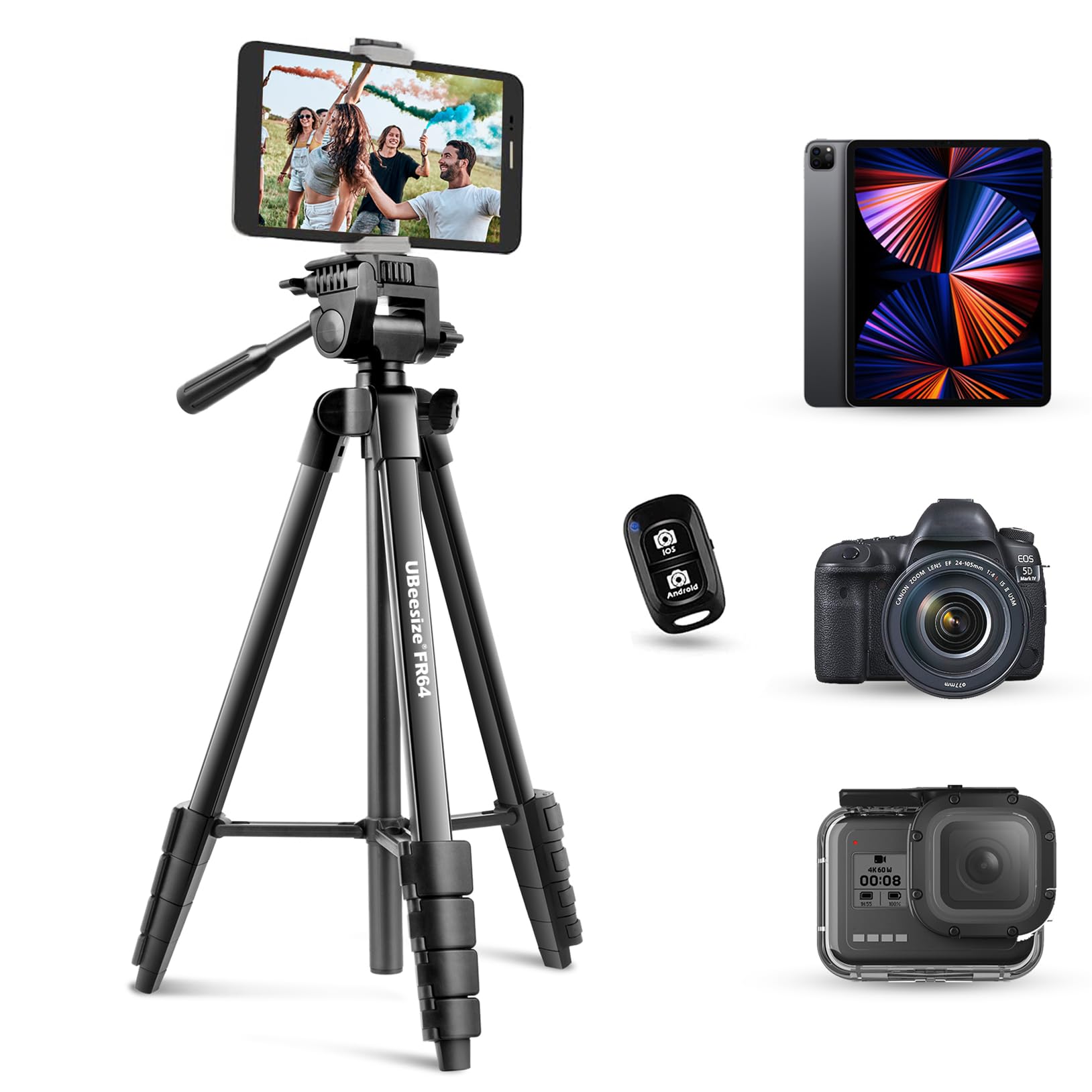 

UBeesize 163cm Bluetooth Remote Video SLR 3WAY Suitable for all Eligible invoices available Tripod, Smartphone/Camera Tripod/Tablet Tripod/iPad чёрный