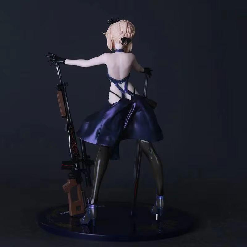 Dark Armor Maiden Figure With Sword And Gun, Anime Style Tabletop Decoration Collectible