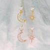 18K Gold-Plated Zircon Stud Earrings: Asymmetrical Star & Moon Design with S925 Silver Needle