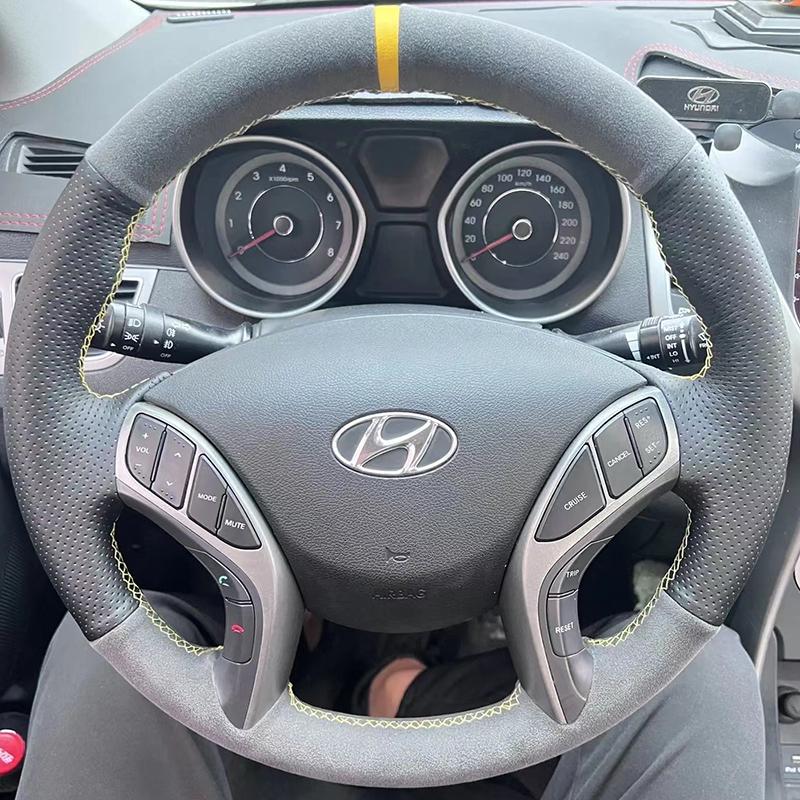 

Для Hyundai Elantra Avante i30 2012-2016 Ручная прошивка Нескользящая Красная Черная замша Кожаная Накладка на руль автомобиля style 3