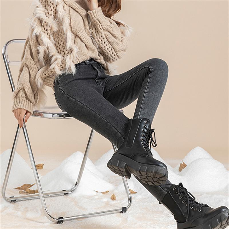 2022 Winter Korean Stytle Thick Pants Streetwear Trousers Fashion Warm Skinny Jeans for Women Female High Waist Slim Trousers