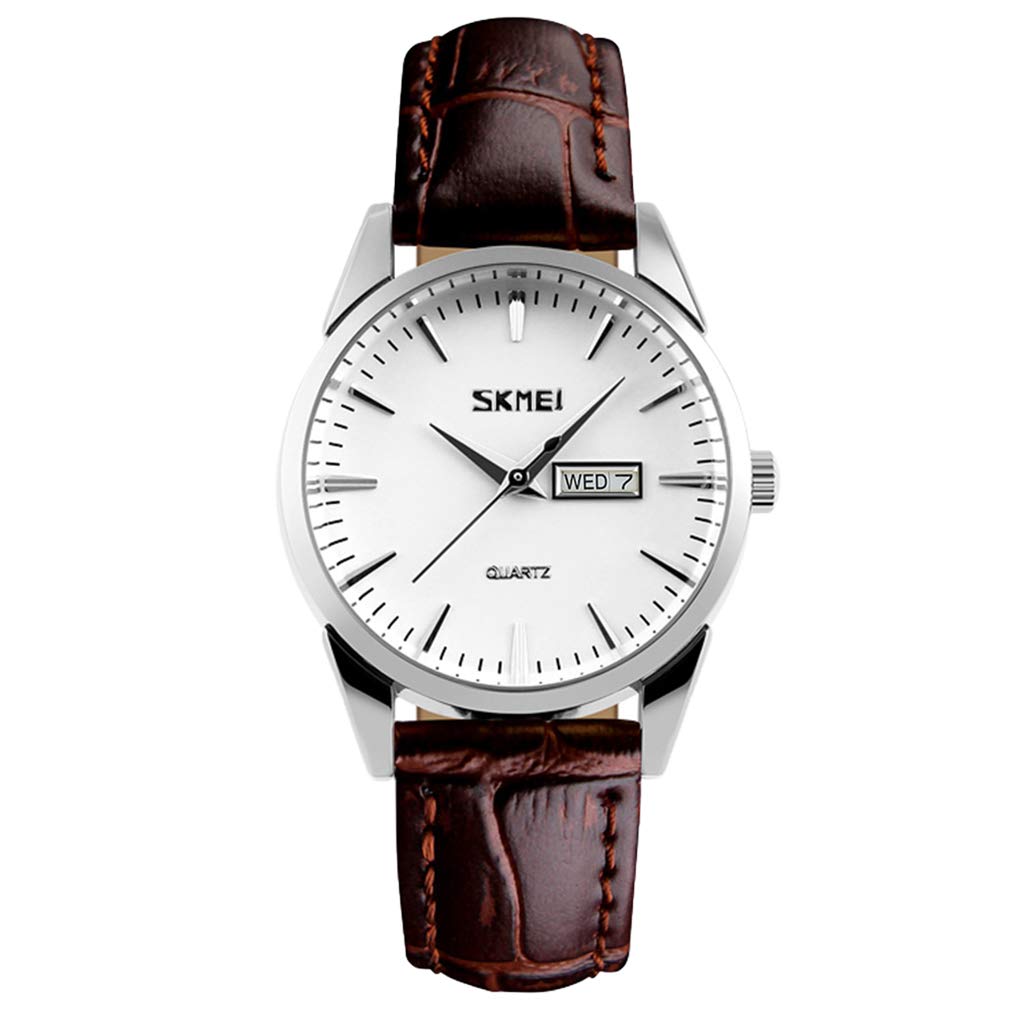 

SKMEI Brown Leather Simple Quartz Analog Date Perfect Gift for Day Women s Watch, Strap, Movement, Cute, Stylish, Waterproof, Casual, Display,