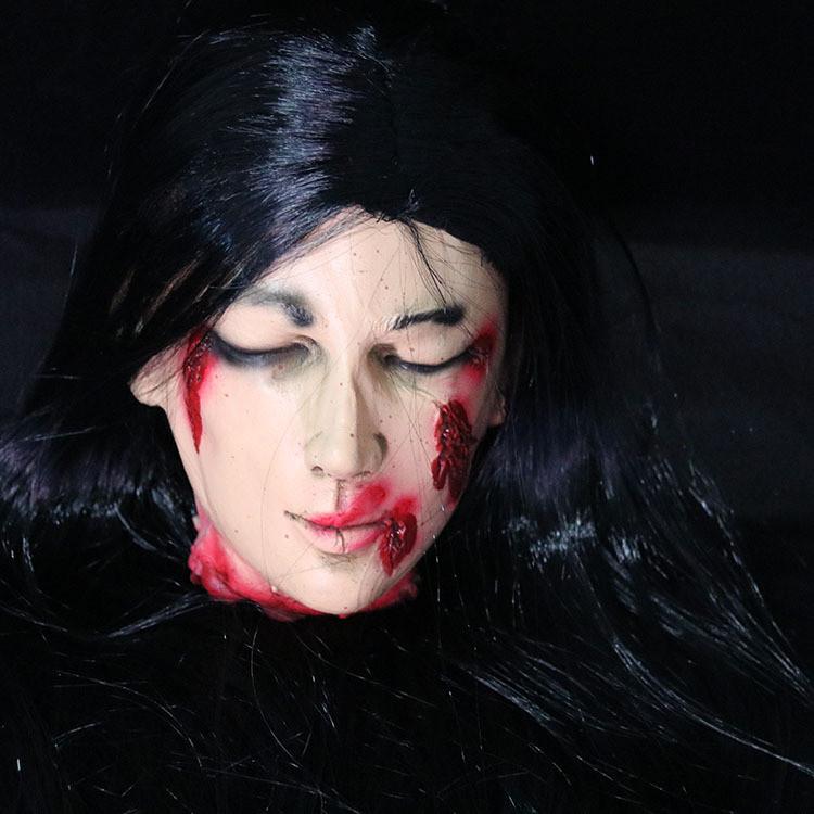 Halloween Haunted House Scene Decoration With Latex Long Hair Female Prop Head