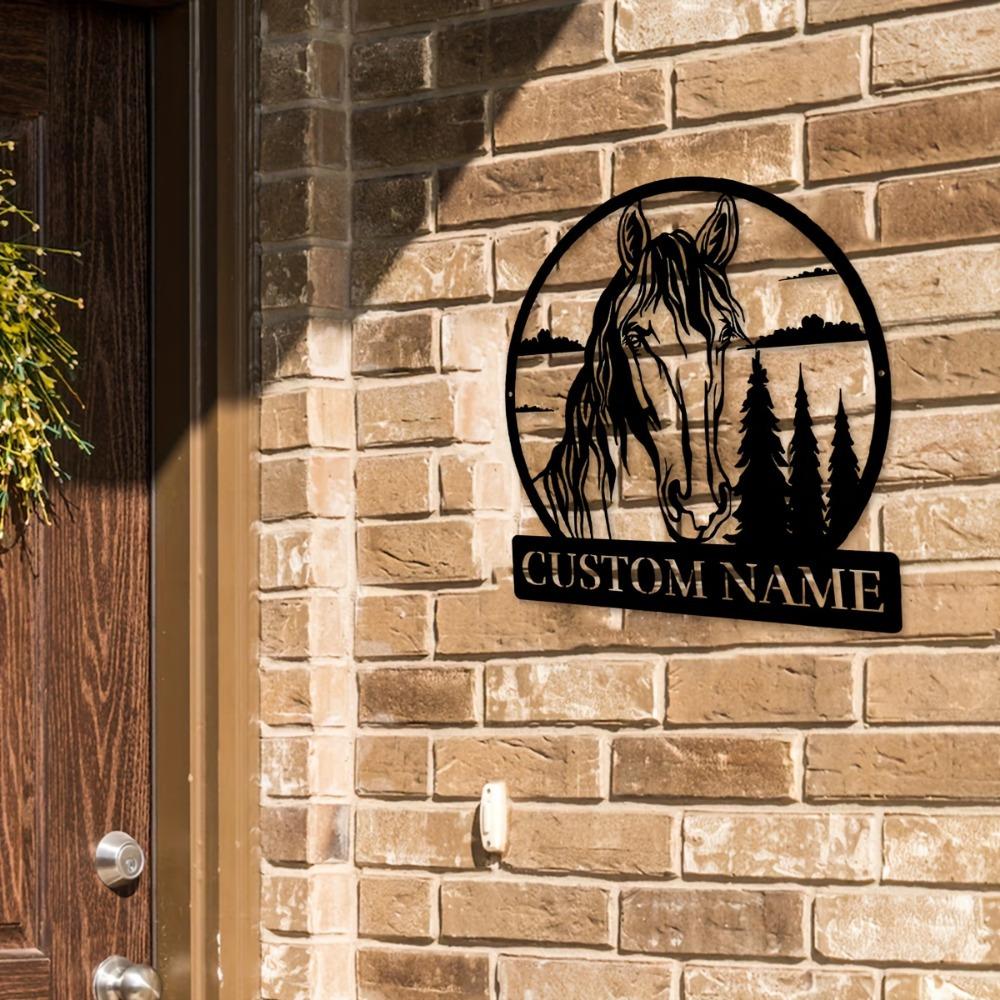1pc Custom Rustic Horse Metal Wall Art, Personalised Emblem Sign for Lounge, Office, Veranda, Deck, Gift, Home Decor