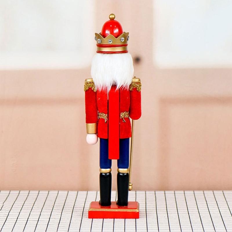 Decorative 36cm King Nutcrackers with Royal Scepter Wood Figurine Christmas Puppet Toy Collectible Ornament Gift